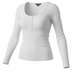 Banana Republic Women's White Waffle Ribbed Knit Long Sleeve Henley! S